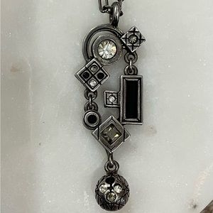 Patricia Locke Black and Silver Geometric Necklace 32” Chain Swarovski crystals